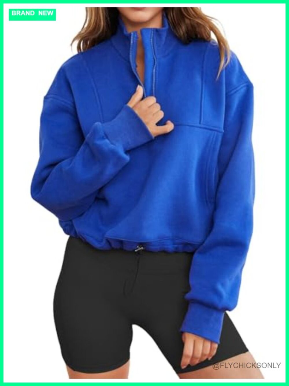 Womens Long Sleeve Half Zip Sweatshirt Oversized V Neck Crop Pullover